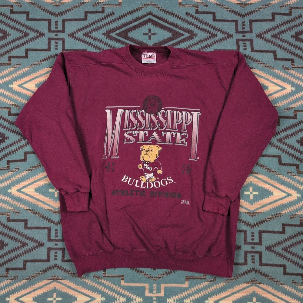 Vintage 90's Mississippi State Bulldogs Sweatshirt Maroon Oversized MSU Crewneck